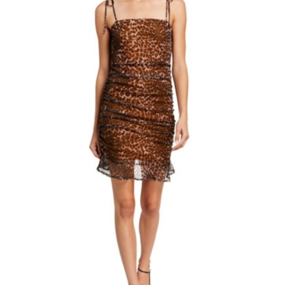 NWT 4SI3NNA Inaya Leopard Ruched Midi Dress Small